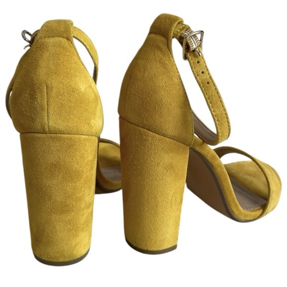 Steve Madden Carrson Yellow Suede Block Heel Sandals Womens 7.5M Excellent - Picture 7 of 9